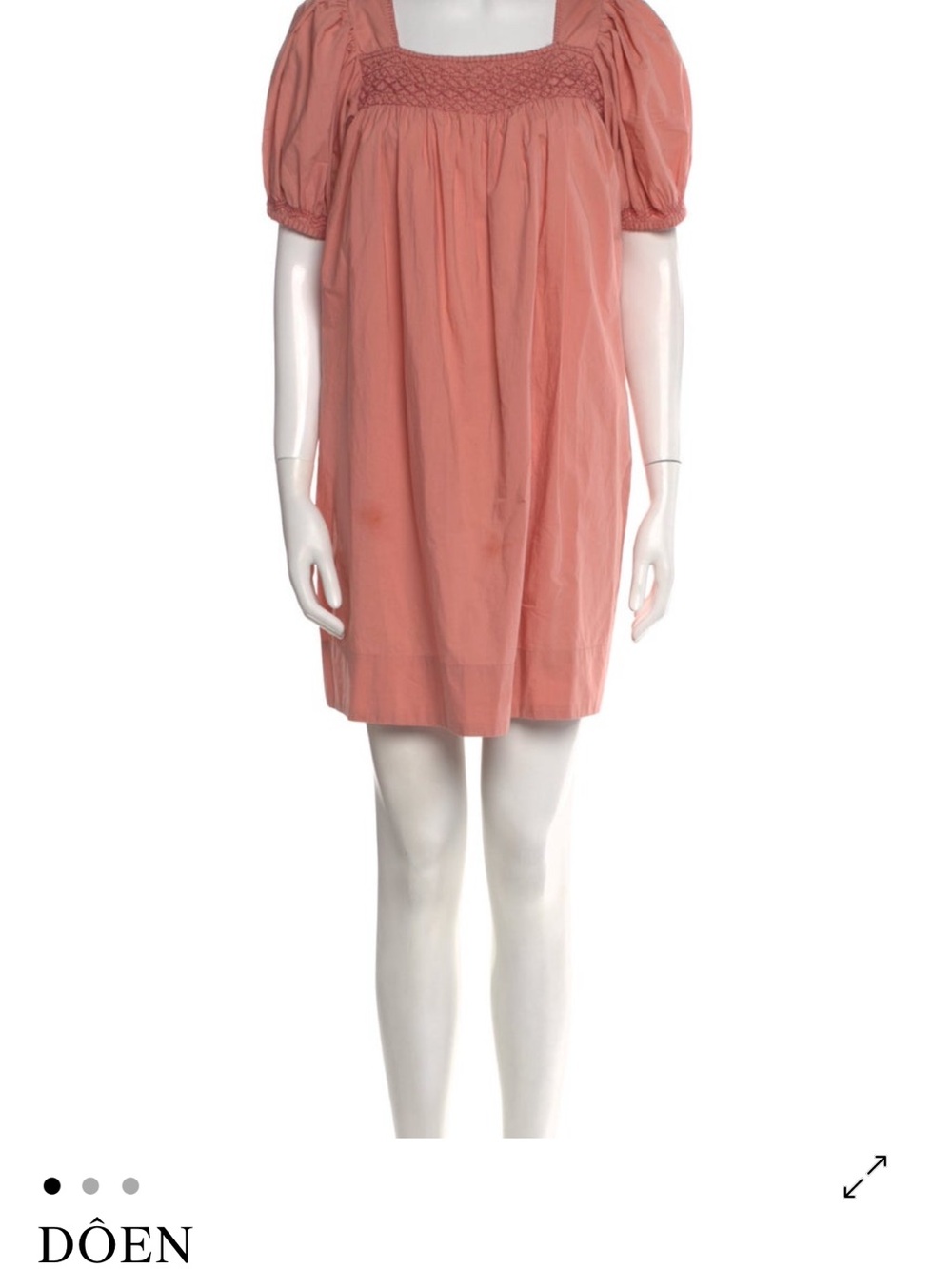 Doen Coral Puff-Sleeve Smocked Square-Neck Mini Dress